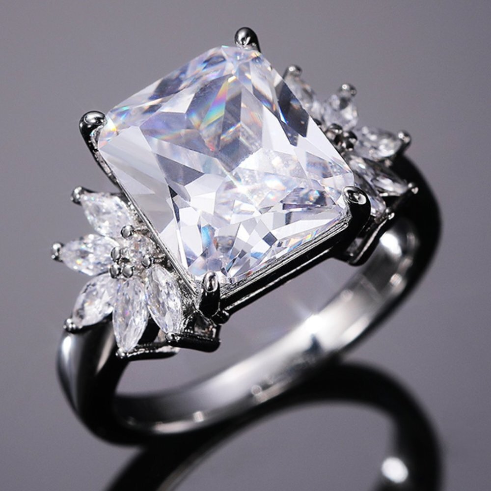 😍Crystal Clear Large Pure Rectangle Zircon Wedding Rings for Women, L129 - Picture 1 of 7